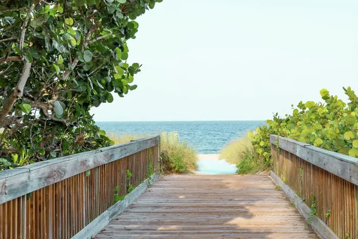 Framed Print : Walkway heading towards the ocean