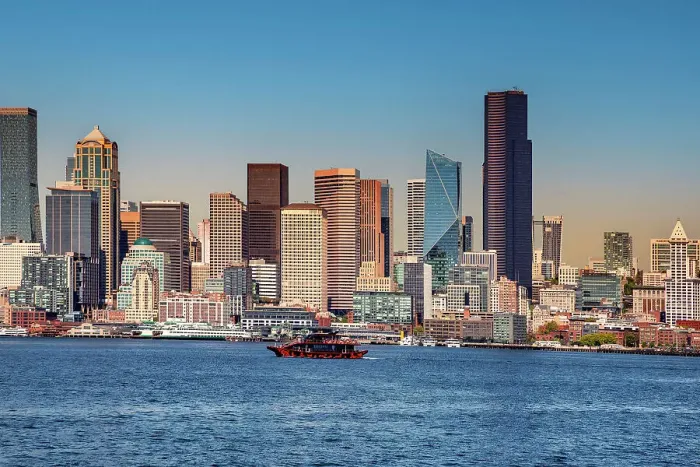 Framed Print : Washington State, Seattle, Seattle waterfront skyline Framed Print : Washington State, Seattle, Seattle waterfront skyline