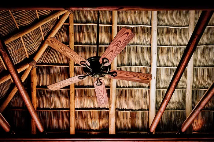 Framed Print : Wooden fan on Straw Ceiling Framed Print : Wooden fan on Straw Ceiling
