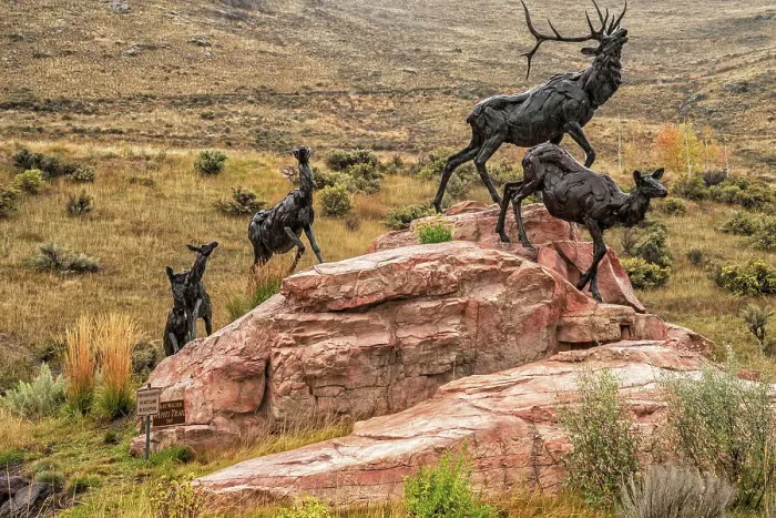 Framed Print : Wyoming, Jackson, National Museum of Wildlife Art across from National Elk Refuge, Bart Walter's Elk sculptures, Wapiti Trail Framed Print : Wyoming, Jackson, National Museum of Wildlife Art across from National Elk Refuge, Bart Walter's Elk sculptures, Wapiti Trail