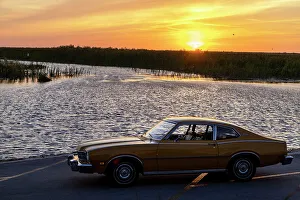 National Park Prints: 1970's Mercury Comet vintage car at sunset