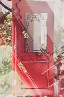 Chinese Prints: Abstract of red door