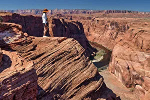 Wall Prints: Arizona, Horseshoe Bend, Woman Standing on Beautifull Sandstone