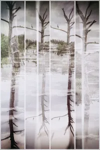 National Park Prints: Artistic view of bare tree in sections, reflecting over water