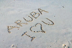 Images Dated 30th March 2023: Aruba, Love message on sand