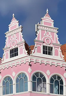Downtown Prints: Aruba, Oranjestad, Pink Dutch Style Architecture