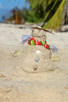 Christmastide Prints: Barbados, snowman made out of sand