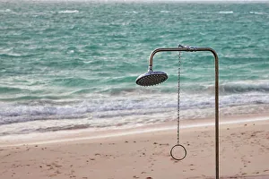 Atlantic Prints: Bermuda, private beach with outdoor shower at Rosewood Bermuda Hotel