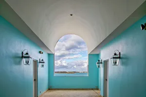 Harbor Prints: Bermuda, Room with cerulean walls and window with view of Castle Harbor