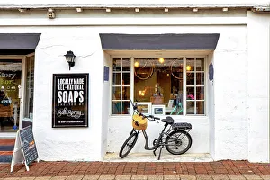 Island Prints: Bermuda, Saint George, Salt Spray Soap Company, bicycle at store window