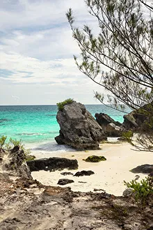 Island Prints: Bermuda, South Road, Warwick, Astwood Cove Beach with large boulders and aquamarine water