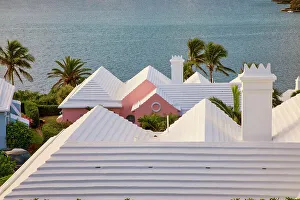 Bermuda, View of Harbor, Great Sound, and buildings with iconic white rooftops