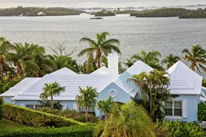 Bermuda, View of Harbor, and Great Sound with buildings with iconic white rooftops
