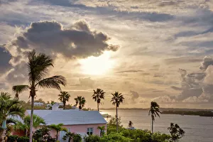 Harbor Prints: Bermuda, View to Harbor and Great Sound against golden sky