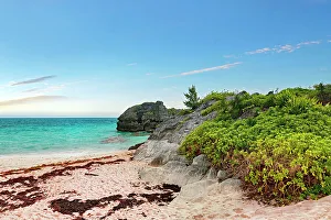 Island Prints: Bermuda, Warwick Long Bay, Long beach with aquamarine water and pink beach