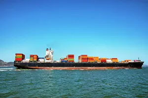 Rm305 Prints: California, San Francisco, Cargo ship in bay