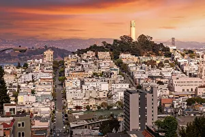 Cities Prints: California, San Francisco, Coit Tower is a 210-foot tower in the Telegraph Hill neighborhood