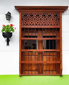 Colombia, Antioquia, Medellin, Jardin, City name that means Garden City, Traditional facade, and window