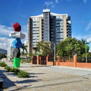 Vertical Prints: Colombia, Antioquia, Medellin, Parques del Rio, Montana Medellin sculpture