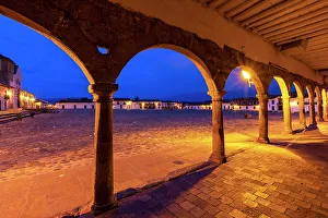 Waterfountain Prints: Colombia, Boyaca, Villa de Leyva Main Square Arches