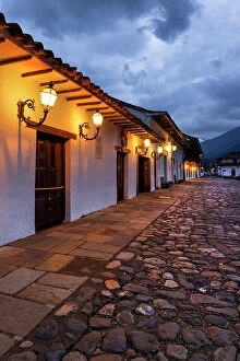 Images Dated 13th August 2023: Colombia, Boyaca, Villa de Leyva sidewalk in main square