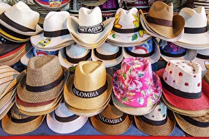 Images Dated 5th March 2019: Colombia, Cartagena, hats with Cartagena name, souvenir