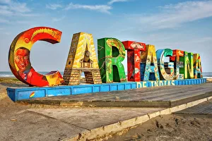 Building Prints: Colombia, Cartagena, letters spelling out Cartagena