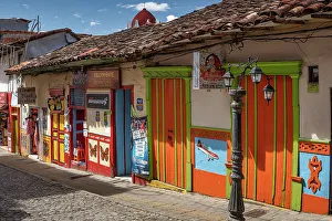 Colombia, Colorful facades in Guatape Town near Medellin