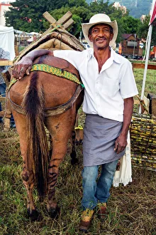 Rm271 Prints: Colombia, Medellin, Countryman Posing Next to His Horse