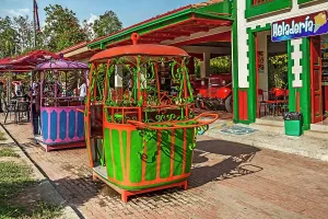 Eatery Prints: Colombia, Montenegro, Old Cable Cars on Display at Coffee Park, Parque del Cafe