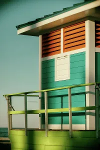 Detail of a colorful lifeguard station