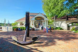 Connecticut, Mystic, Mystic Seaport Museum, Seaport village, Living History Museum, seaport scene, entrance with anchor
