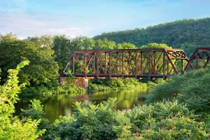 Delaware, Upper Delaware Scenic Byway, Bridge over the Delaware River in Hancock New York, located at the bottom of the Catskills
