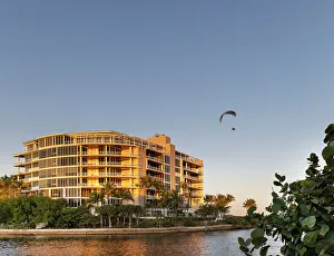 Boca Raton Prints: Florida, Boca Raton, Inlet by South Inlet Park Beach, powered parachute