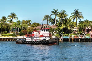 Florida, Boca Raton, tugboat cruising on the Intracoastal Waterway