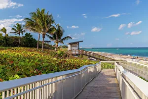 Atlantic Prints: Florida, Boynton Beach, Oceanfront Park, walkway with lifeguard house in background