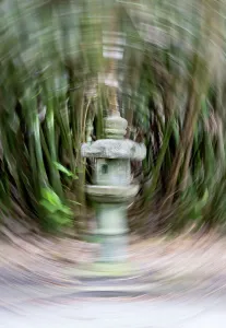 Florida, Delray Beach, Morikami Museum and Japanese Gardens, Abstract of Japanese lantern with bamboo trees