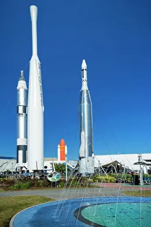 Waterfountain Prints: Florida, Kennedy Space Center, rockets with space shuttle Atlantis in the background