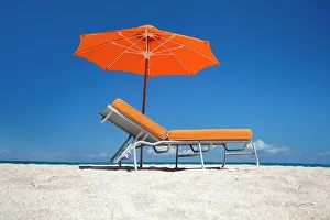 Blue Prints: Florida, Miami, South Beach, empty beach chair