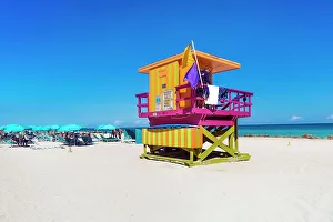 Florida, Miami, South Beach, colorful lifeguard station at South Miami Beach