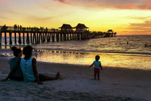County Prints: Florida, Naples, Fishing Pier, Family on the beach