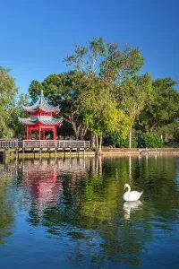 Lake Eola Prints: Florida, Orlando, Lake Eola, Red Chinese Ting Pavilion