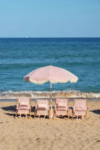 Umbrella Prints: Florida, Palm Beach, colorful beach umbrella and chairs