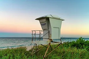Florida, Palm Beach, Lifeguard station on the Beach along South Ocean Boulevard