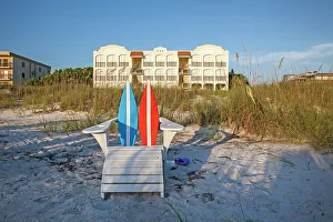 Coast Prints: Florida, Saint Petersburg Beach, adirondack chair in front of beachfront home