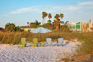 Florida, Saint Petersburg Beach, adirondack chairs on beachfront