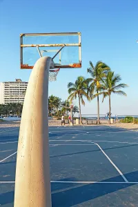 Florida, South Florida, Fort Lauderdale, Basketball court on the beach