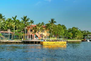 Florida, South Florida, Fort Lauderdale, Venice of America, water taxi cruising along the canals