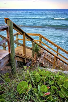 Atlantic Ocean Prints: Florida, South Florida, Lantana, wooden staircase leading to beach