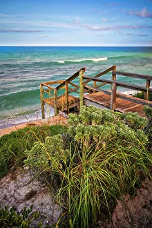 Florida, South Florida, Lantana, wooden staircase leading to beach